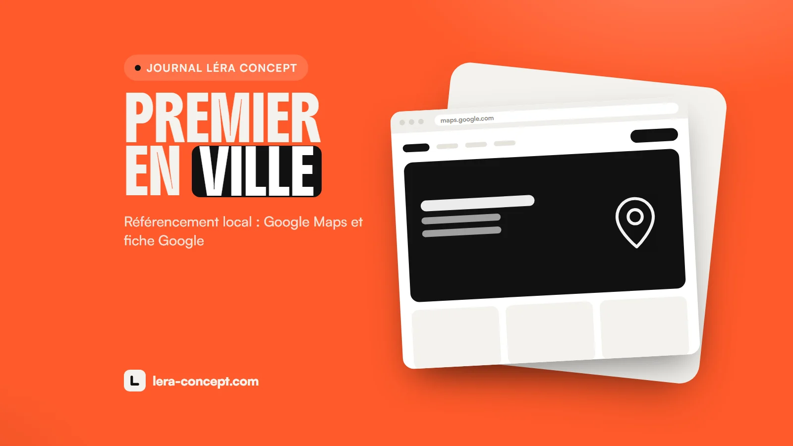Illustration : la maquette de Google Maps avec une épingle de position, sur fond terracotta, pour le référencement local au Maroc