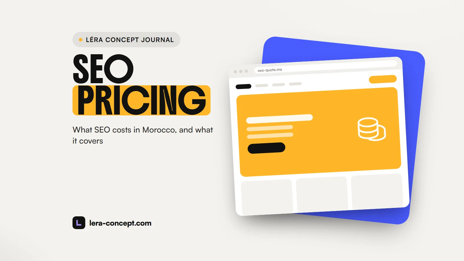 Illustration: a website mockup with coins, on a light background, for the cost of SEO in Morocco