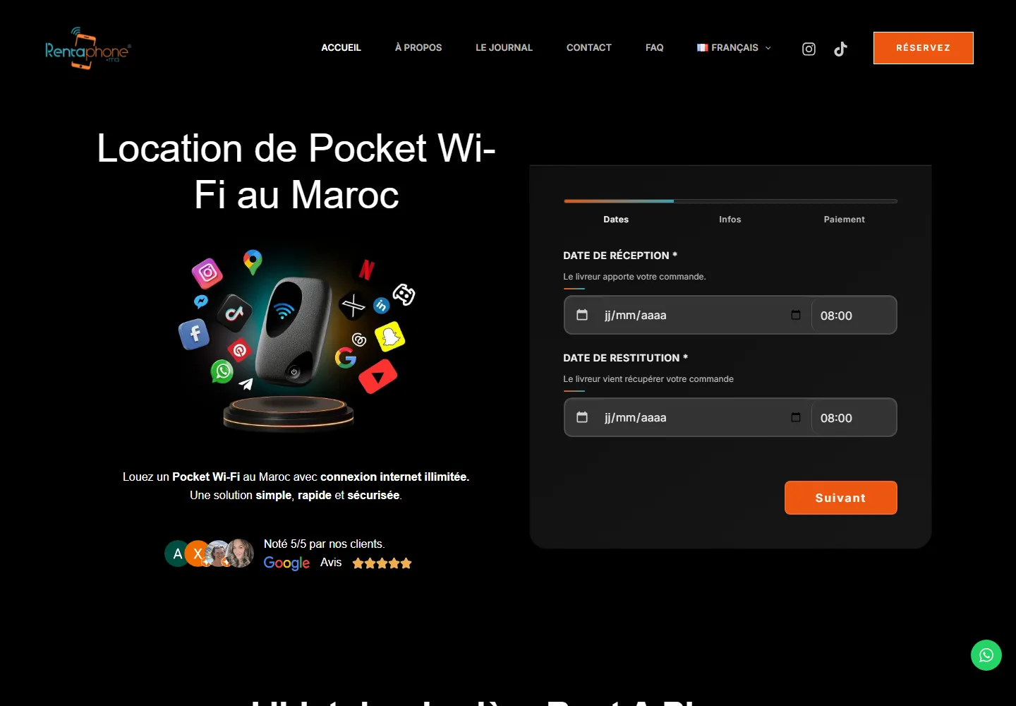Home page of the Rentaphone website