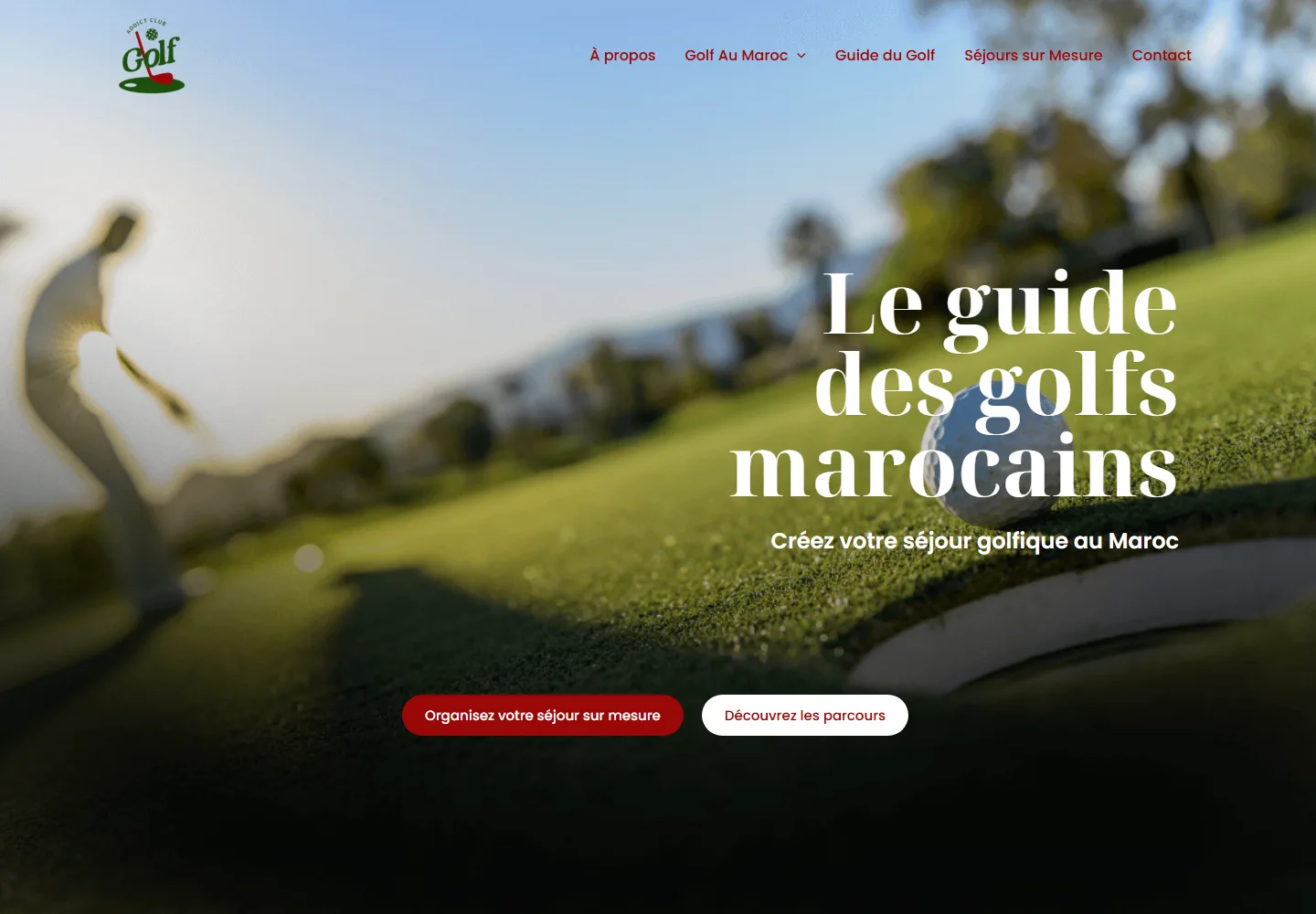 Home page of the Golf Addict Club website