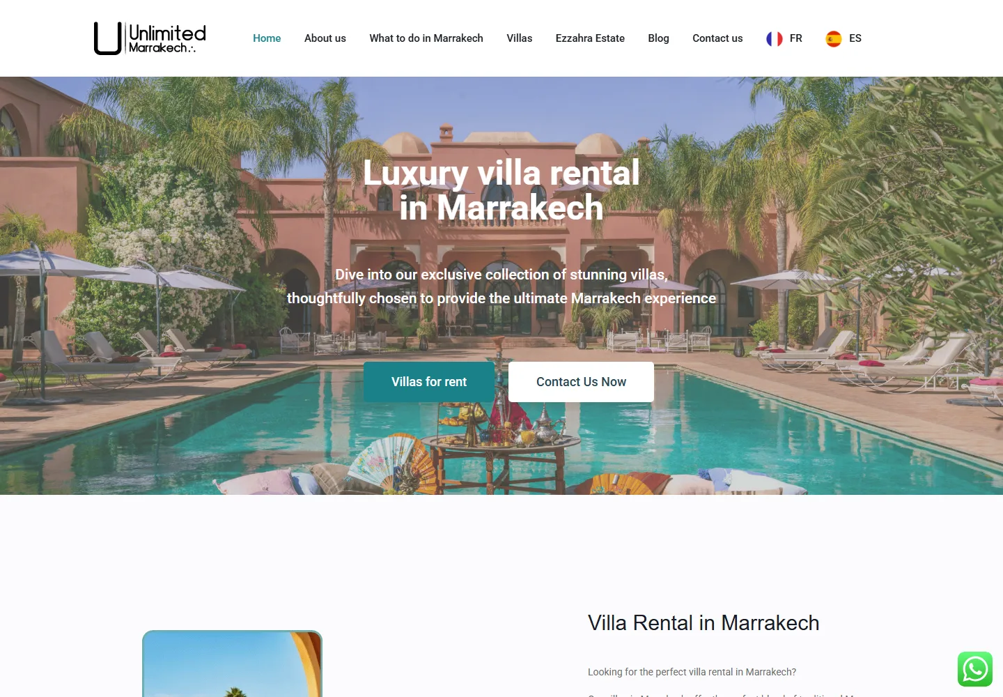 Home page of the Unlimited Marrakech website