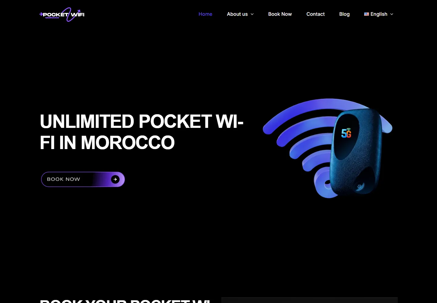 Home page of the Pocket WiFi Morocco website