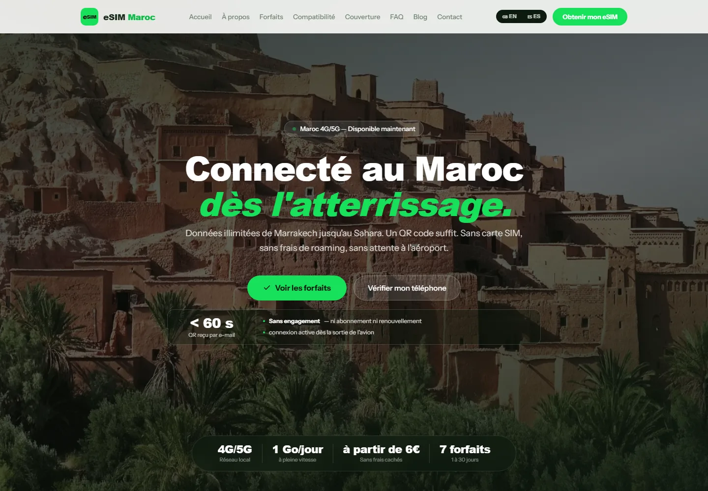 Home page of the eSIM Maroc website